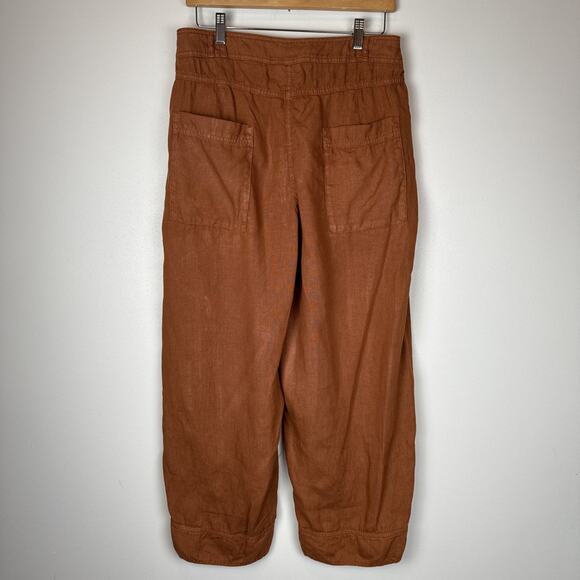 WRAP London Women's Rust Orange 100% Linen Wide Leg Cropped Pants Lagenlook Sz 8 - Picture 5 of 10